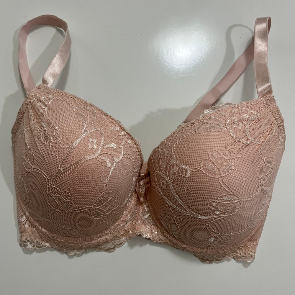 Lot of 2 Unbranded Lace Push Up Bra Womens 40C Pink Gray Floral Padded Romantic - Picture 2 of 10